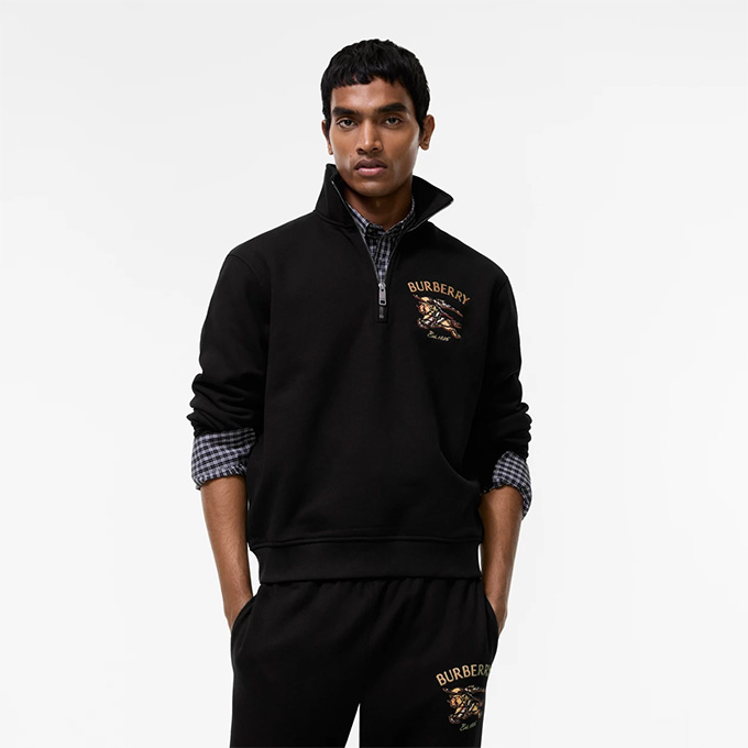 burberry equestrian knight embroidered half zip stand collar sweatshirt